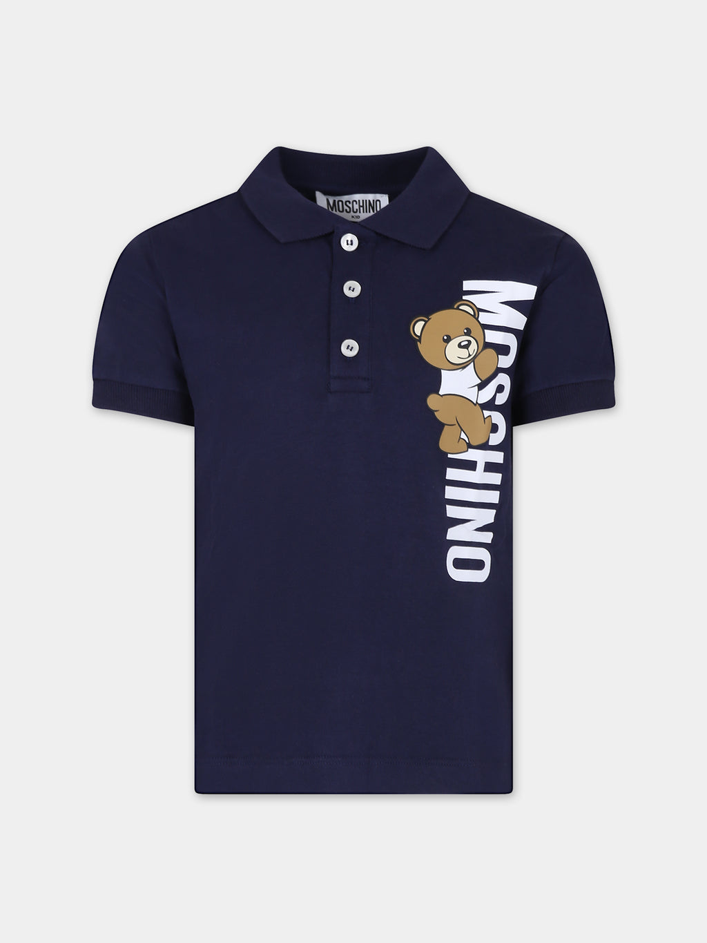 Blue polo shirt for boy with Teddy Bear and logo